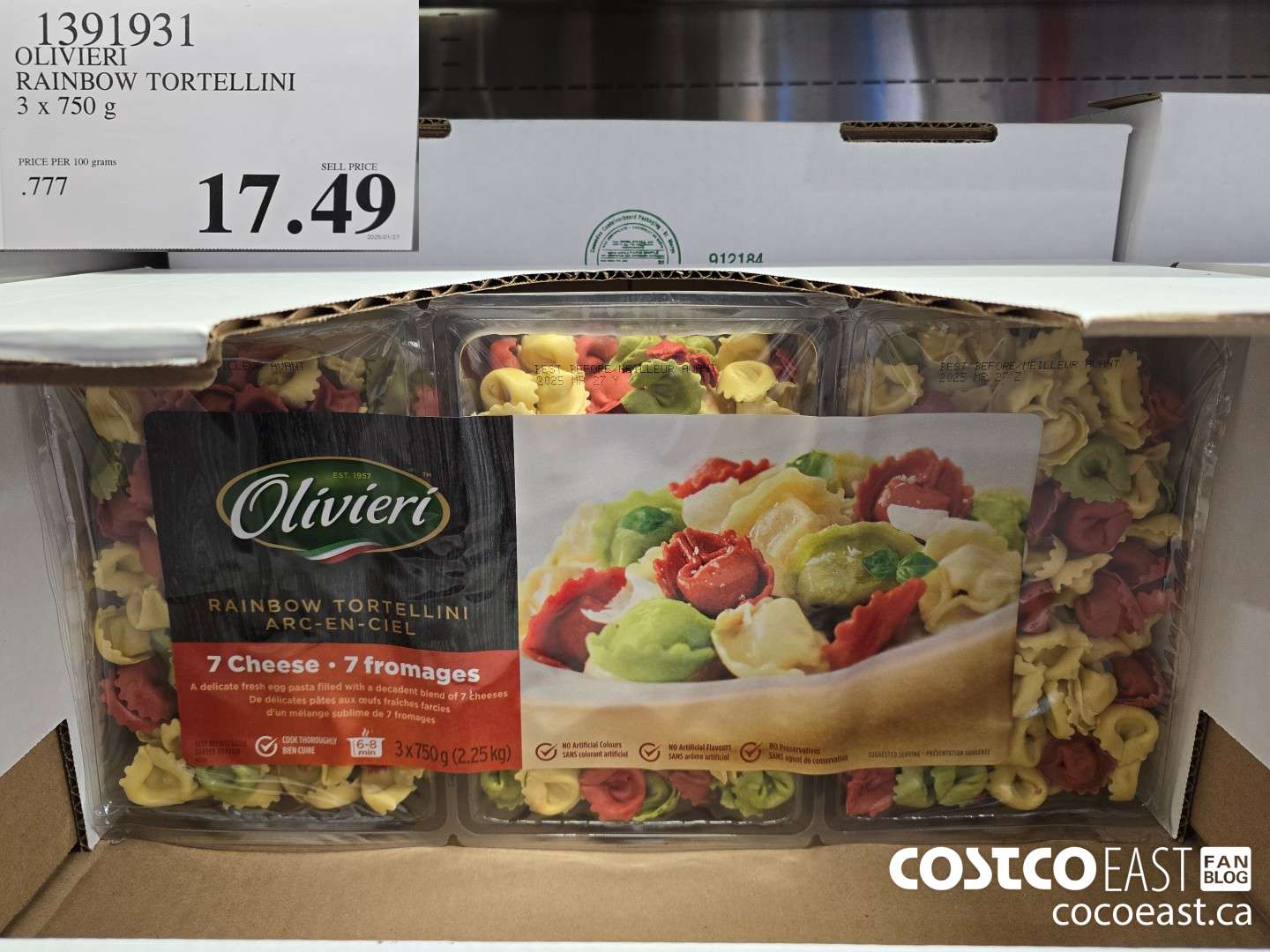 1391931 OLIVIERI RAINBOW TORTELLINI 3 x 750G $17.49