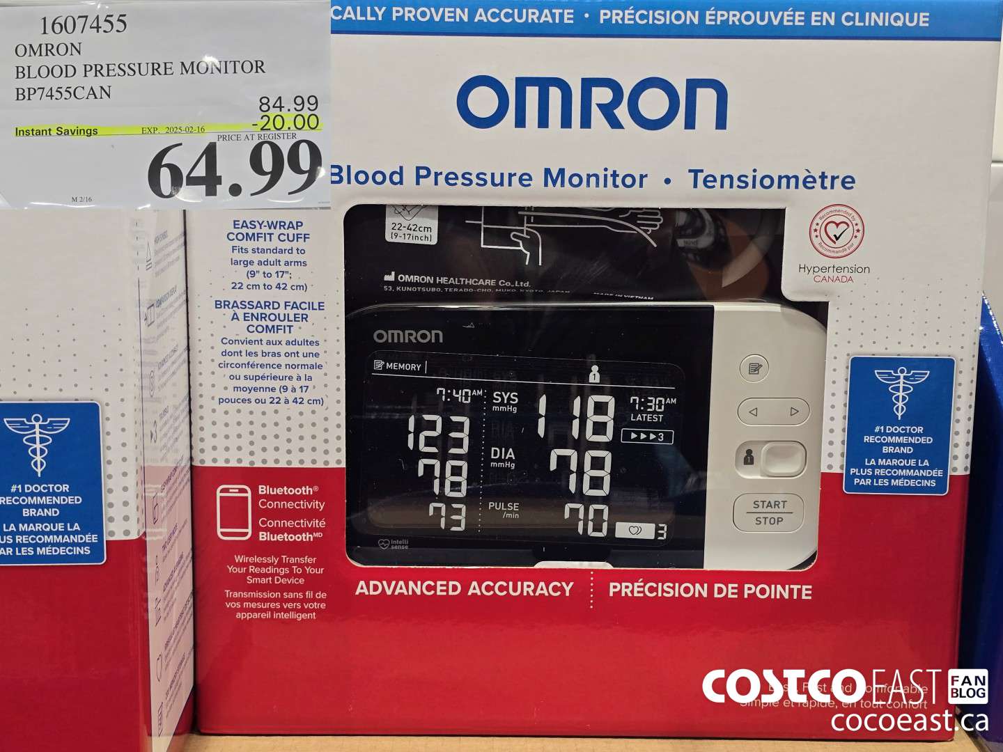 1607455 OMRON BLOOD PRESSURE MONITOR BP7455CAN ($20.00 INSTANT SAVINGS EXPIRES ON 2025-02-16) $64.99