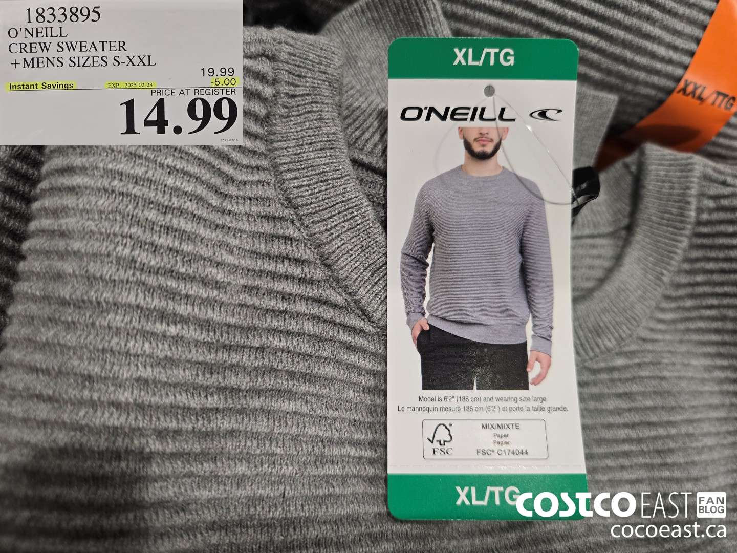 1833895 O'NEILL CREW SWEATER +MENS SIZES S-XXL ($5.00 INSTANT SAVINGS EXPIRES ON 2025-02-23) $14.99