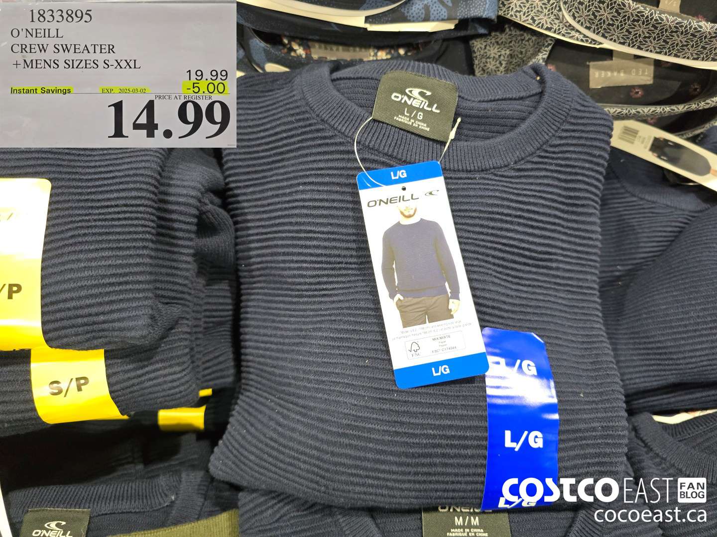 1833895 O'NEILL CREW SWEATER +MENS SIZES S-XXL ($5.00 INSTANT SAVINGS EXPIRES ON 2025-03-02) $14.99