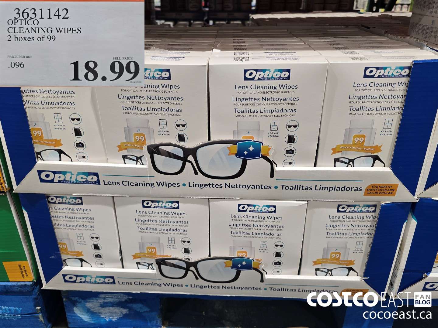 3631142 OPTICO CLEANING WIPES 2 boxes of 99 $18.99