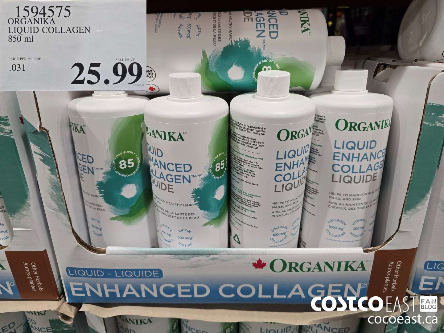 1594575 ORGANIKA LIQUID COLLAGEN 850 ML $25.99