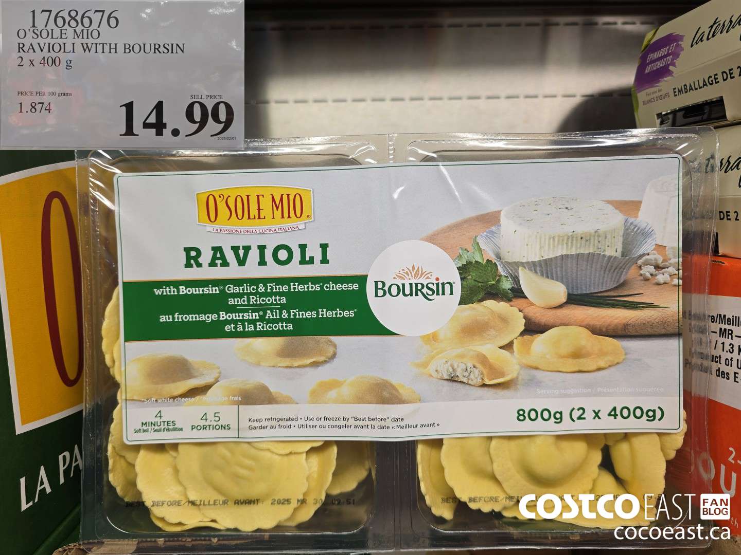 1768676 O'SOLE MIO RAVIOLI WITH BOURSIN 2 x 400 g  $14.99