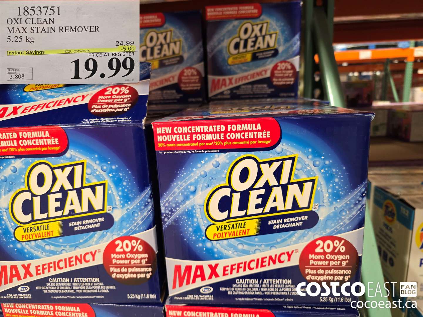 1853751 OXI CLEAN MAX STAIN REMOVER 5.25 kg ($5.00 INSTANT SAVINGS EXPIRES ON 2025-02-16) $19.99