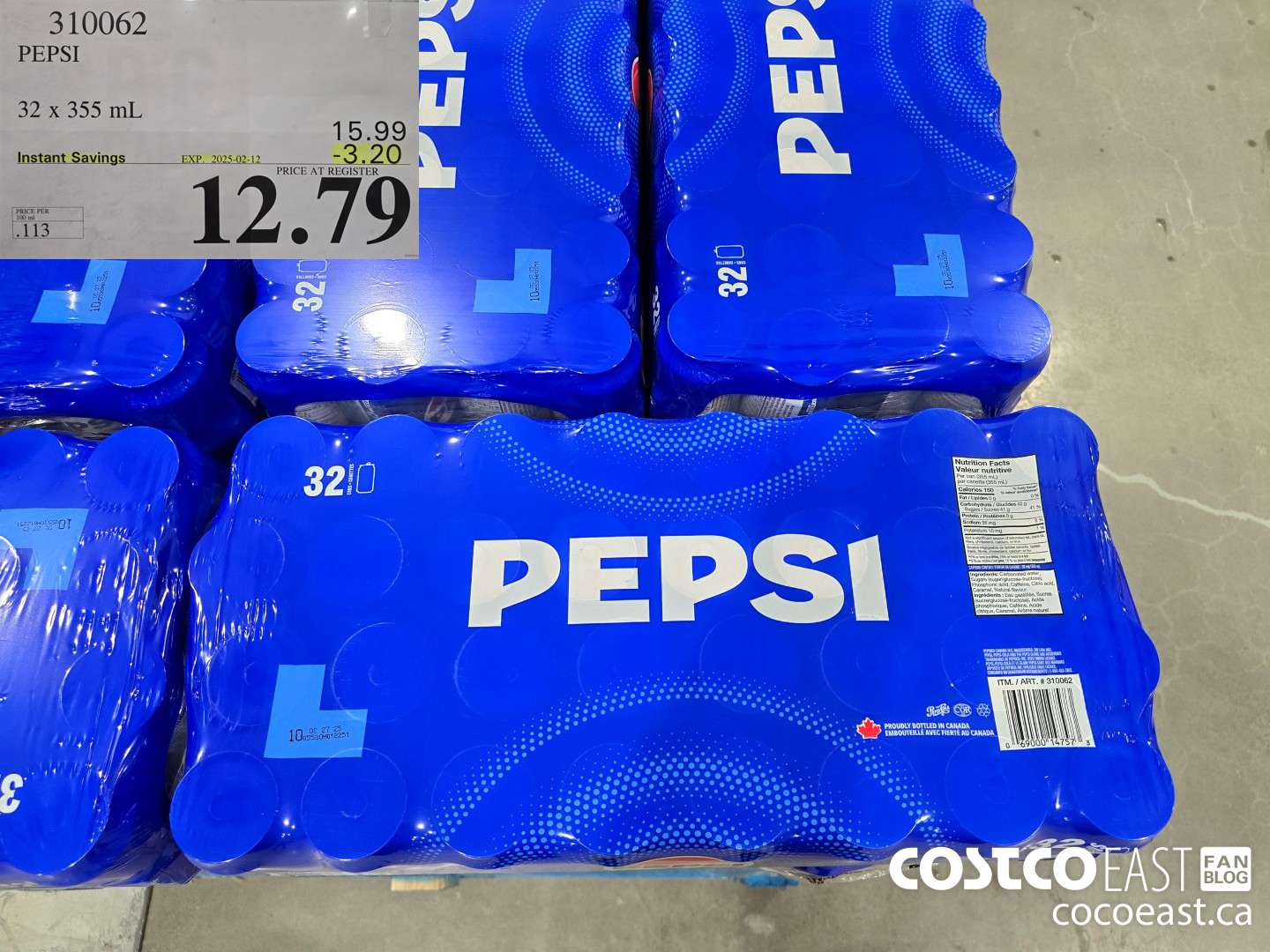 310062 PEPSI 32 X 355 ML ($3.20 INSTANT SAVINGS EXPIRES ON 2025-02-12) $12.79