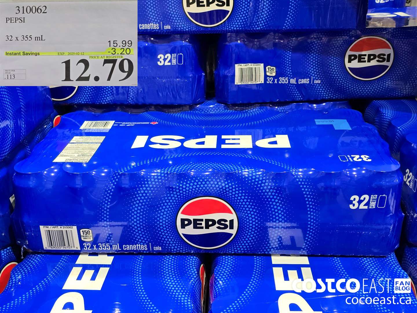 310062 PEPSI 32 X 355 ML ($3.20 INSTANT SAVINGS EXPIRES ON 2025-02-12) $12.79