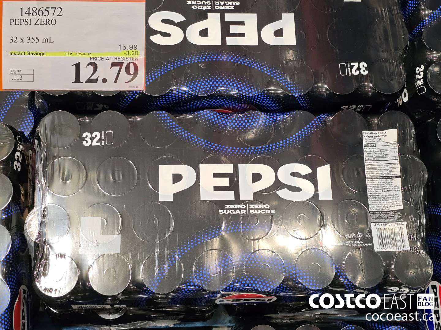 1486572 PEPSI ZERO 32 X 355 ML ($3.20 INSTANT SAVINGS EXPIRES ON 2025-02-12) $12.79