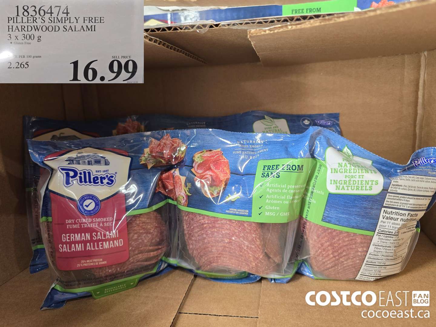 1836474 PILLER'S SIMPLY FREE HARDWOOD SALAMI 3 X 300 g $16.99