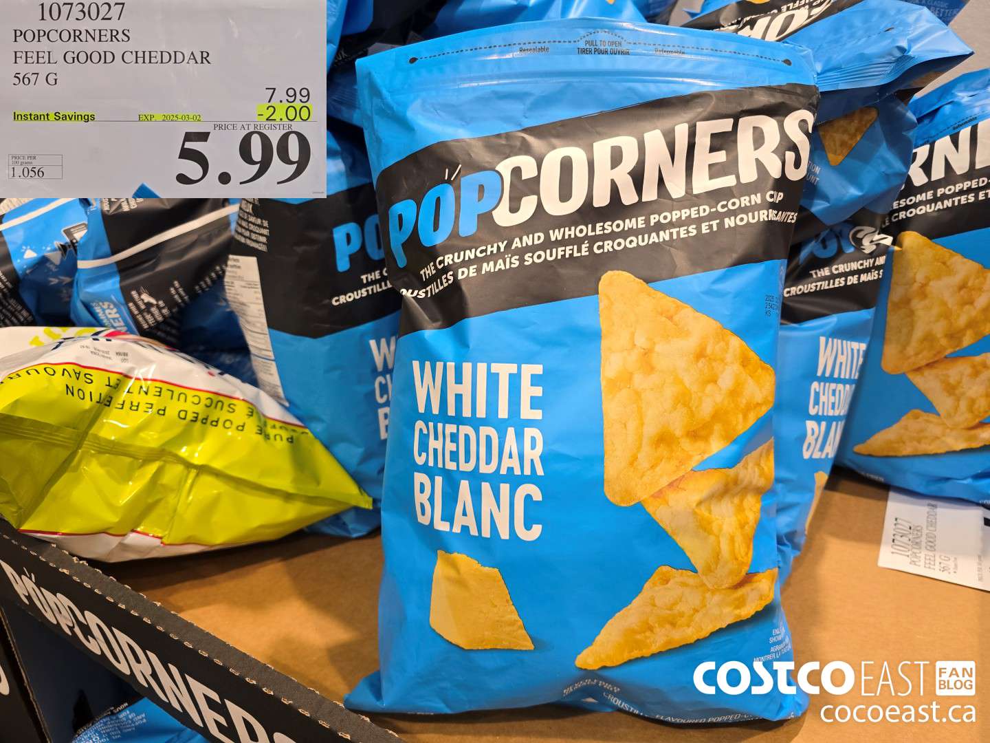 1073027 POPCORNERS FEEL GOOD CHEDDAR 567 G ($2.00 INSTANT SAVINGS EXPIRES ON 2025-03-02) $5.99