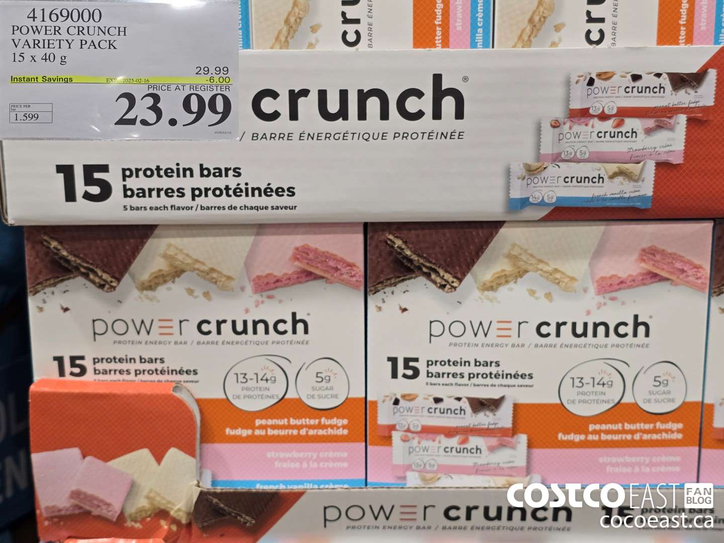 4169000 POWER CRUNCH VARIETY PACK 15 x 40g ($6.00 INSTANT SAVINGS EXPIRES ON 2025-02-16) $23.99
