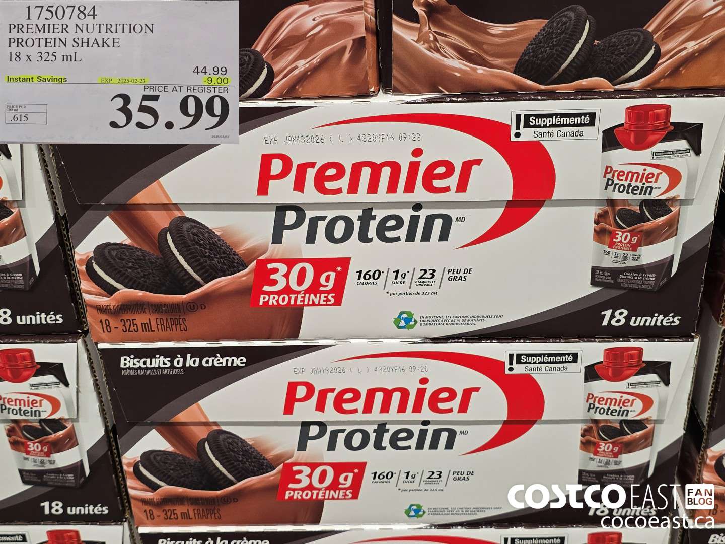 1750784 PREMIER NUTRITION PROTEIN SHAKE 18 X 325 ML ($9.00 INSTANT SAVINGS EXPIRES ON 2025-02-23) $35.99