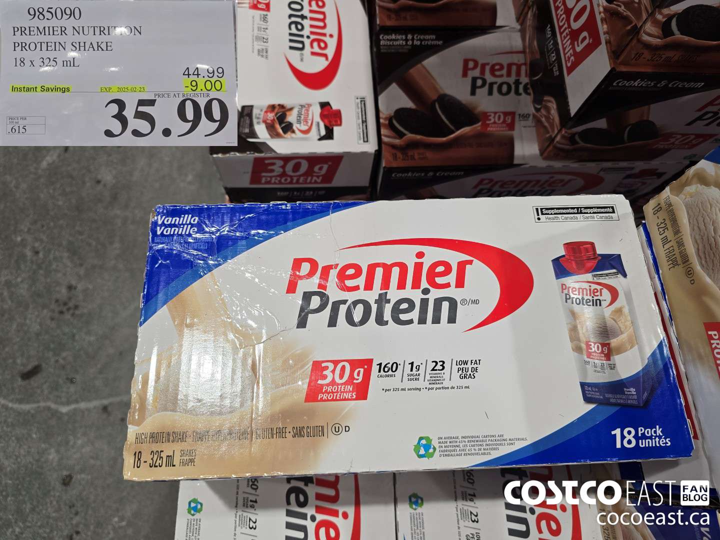 985090 PREMIER NUTRITION PROTEIN SHAKE 18 X 325 ML ($9.00 INSTANT SAVINGS EXPIRES ON 2025-02-23) $35.99