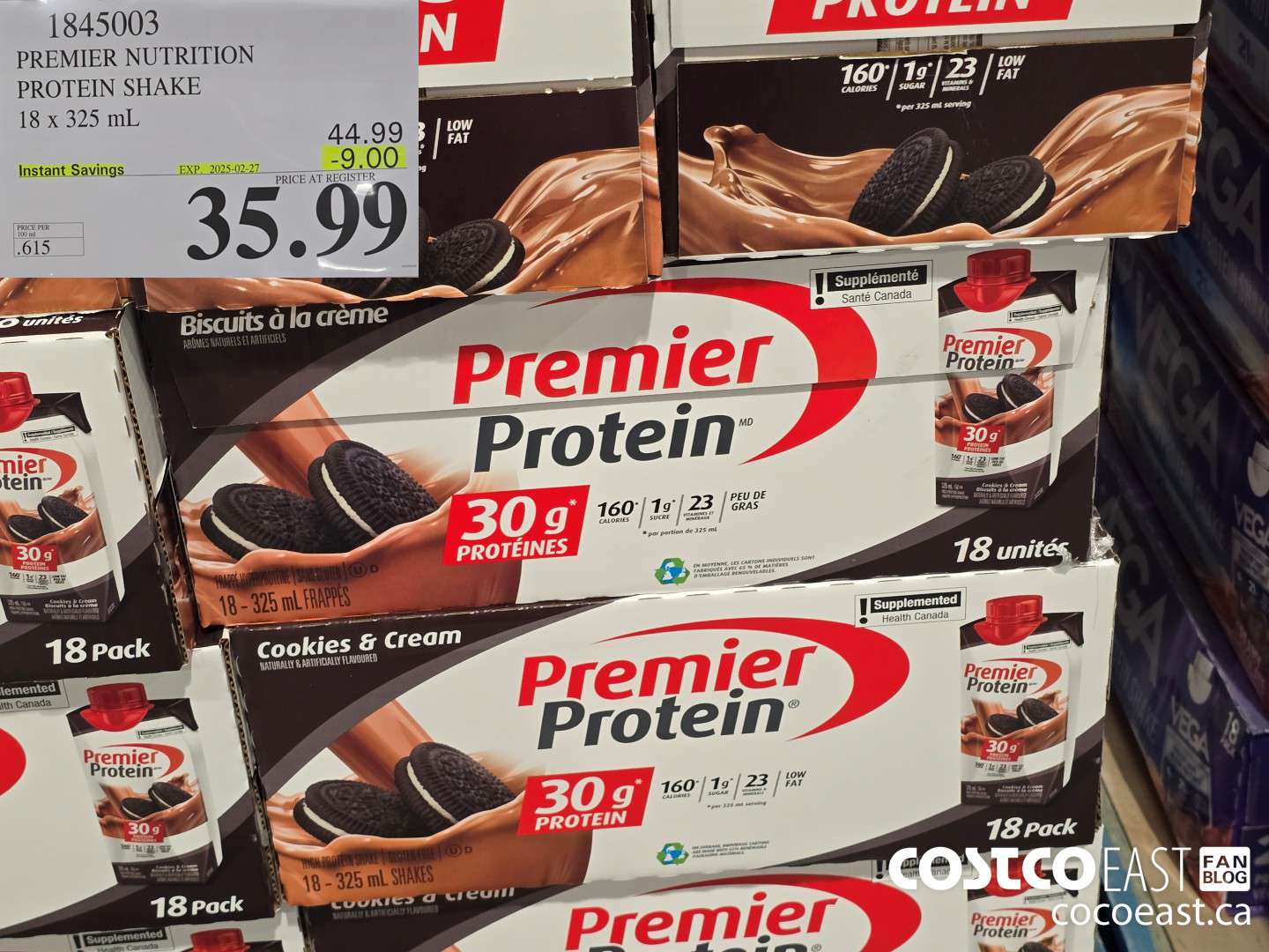 1845003 PREMIER NUTRITION PROTEIN SHAKE 18 x 325 mL ($9.00 INSTANT SAVINGS EXPIRES ON 2025-02-27) $35.99