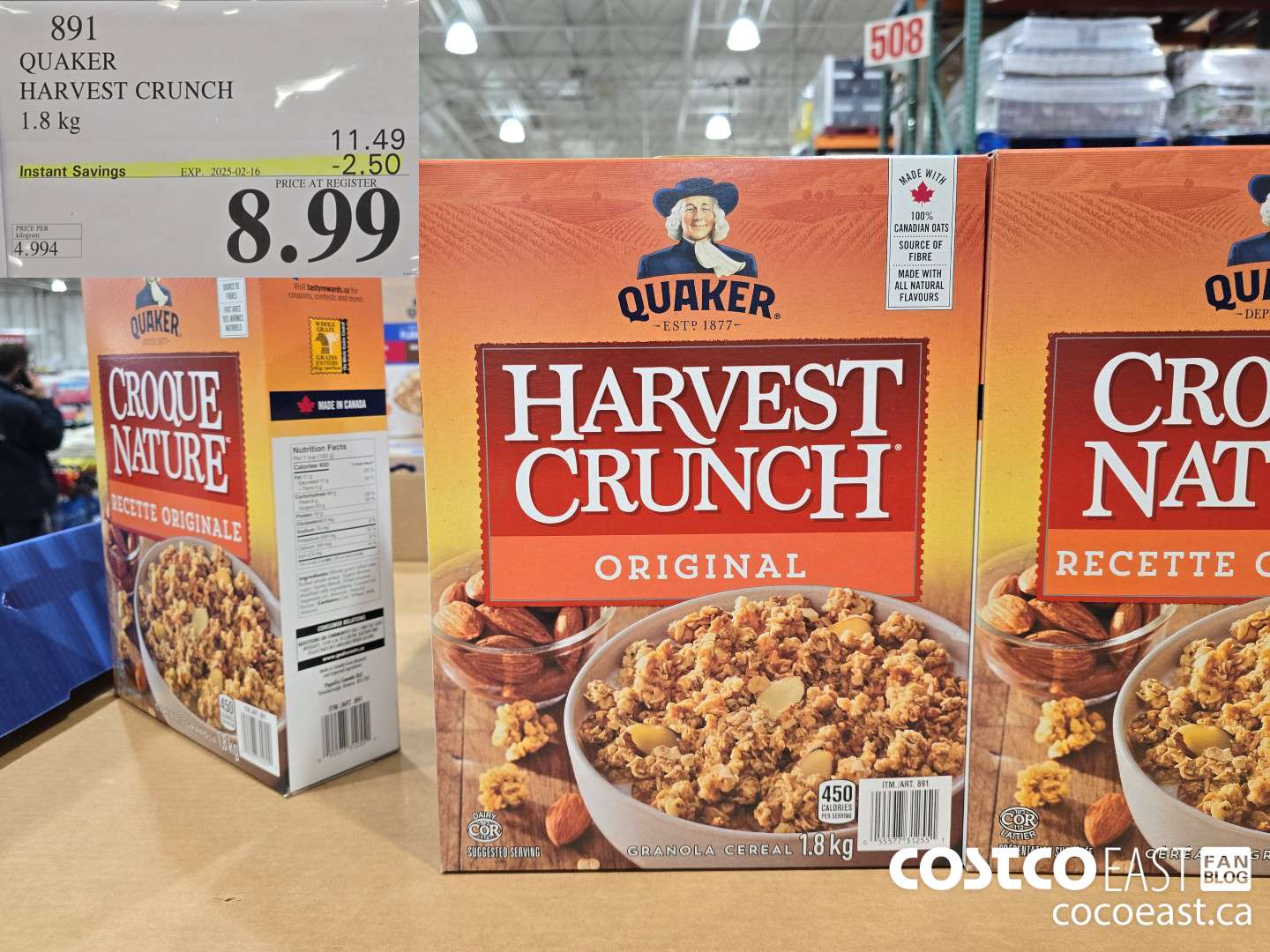 891 QUAKER HARVEST CRUNCH 1.8 kg  ($2.50 INSTANT SAVINGS EXPIRES ON 2025-02-16) $8.99