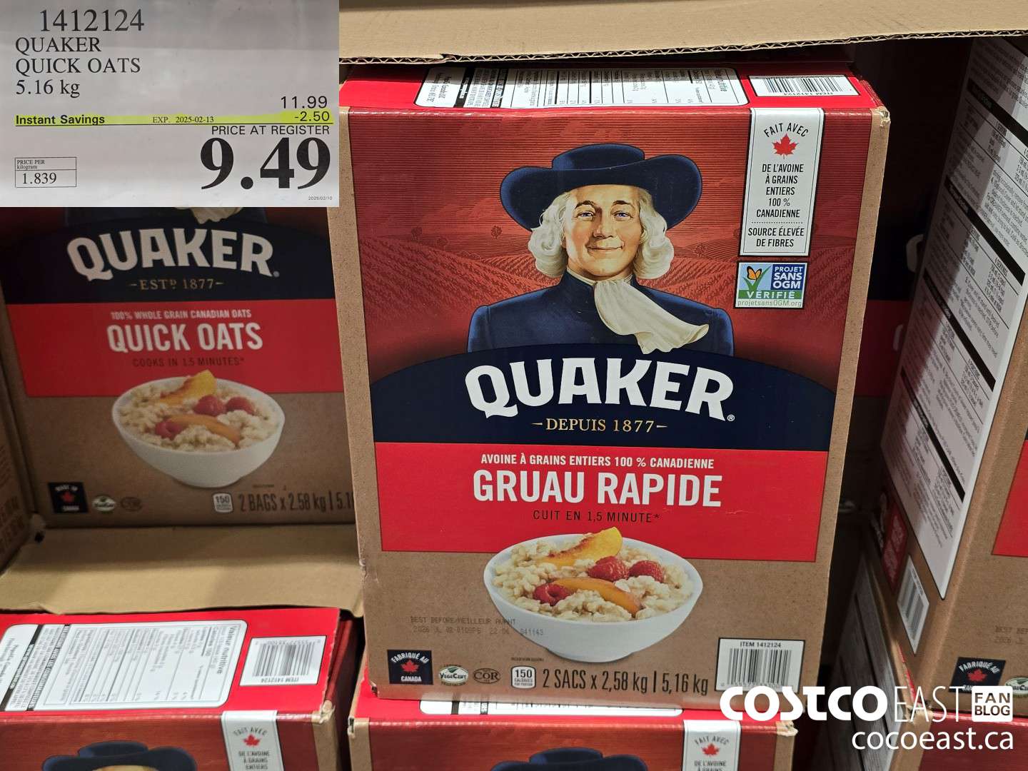 1412124 QUAKER QUICK OATS 5.16 kg ($2.50 INSTANT SAVINGS EXPIRES ON 2025-02-13) $9.49