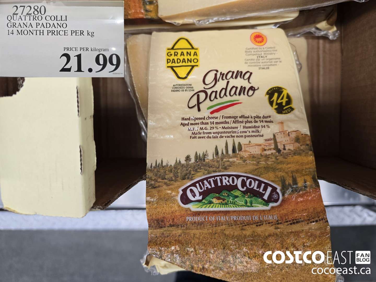 27280 QUATTRO COLLI PADANO 14 MONTH PRICE PER KG $21.99