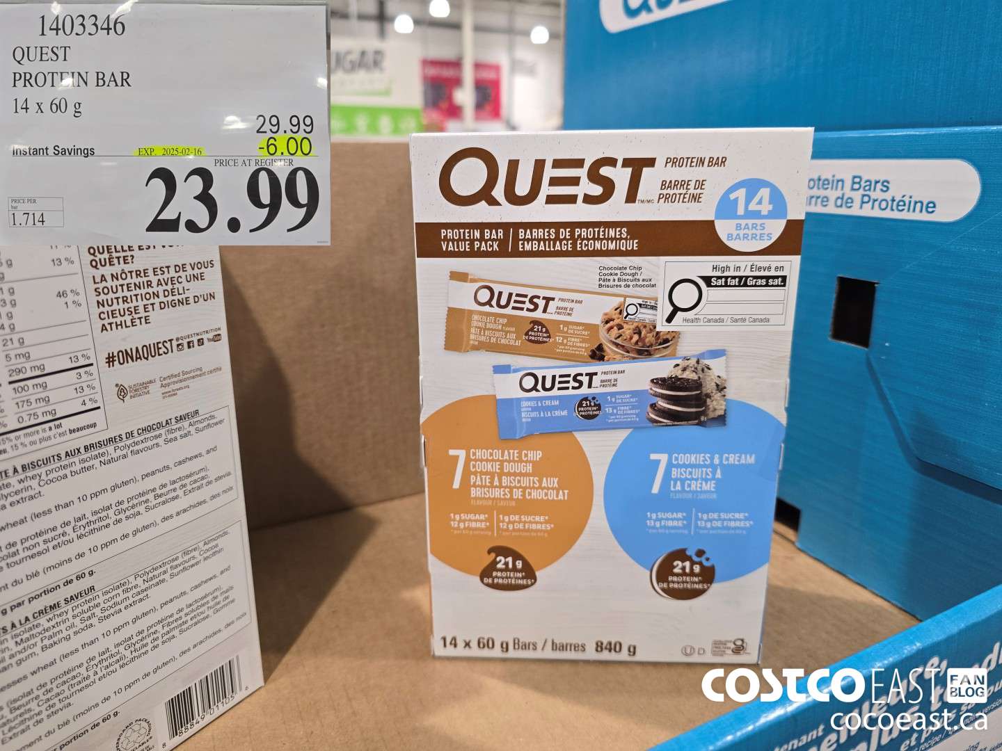 1403346 QUEST PROTEIN BARS 14 X 60 G ($6.00 INSTANT SAVINGS EXPIRES ON 2025-02-16) $23.99