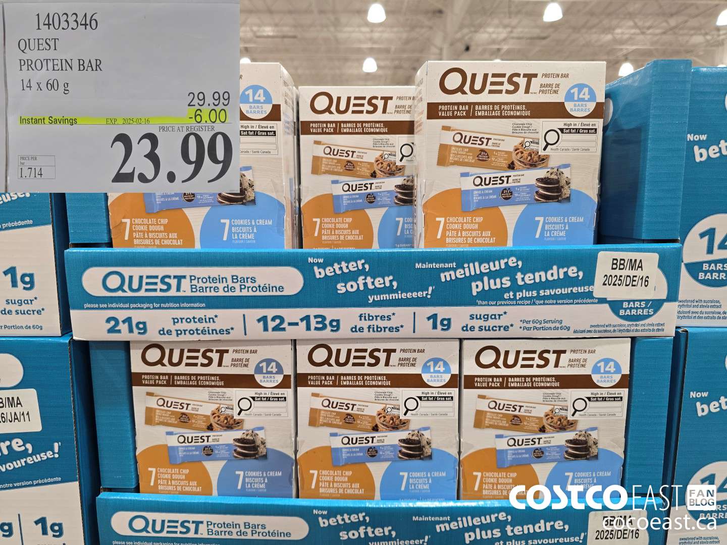1403346 QUEST PROTEIN BARS 14 X 60 G ($6.00 INSTANT SAVINGS EXPIRES ON 2025-02-16) $23.99