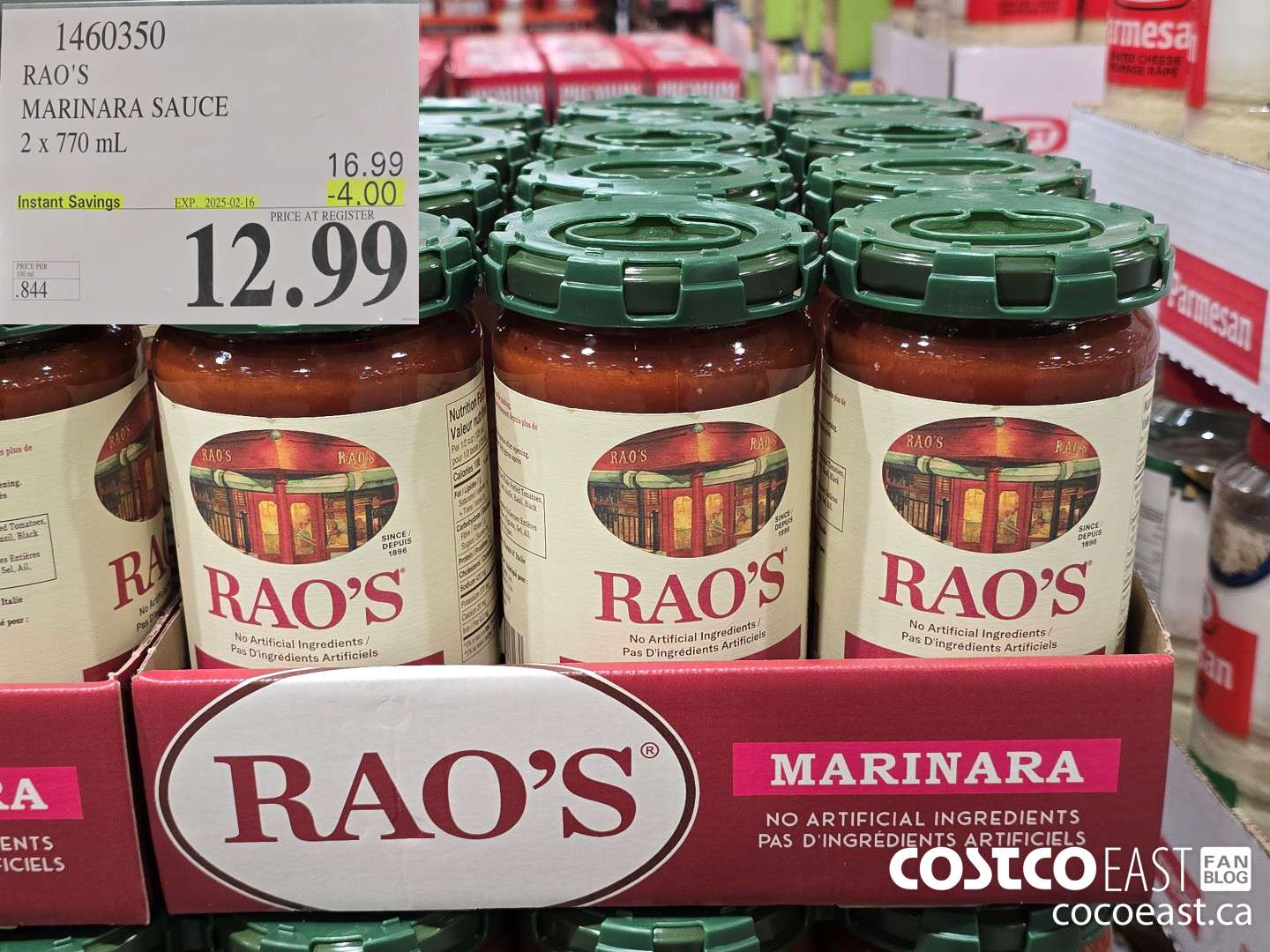 1460350 RAO'S MARINARA SAUCE 2 x 770 mL ($4.00 INSTANT SAVINGS EXPIRES ON 2025-02-16) $12.99