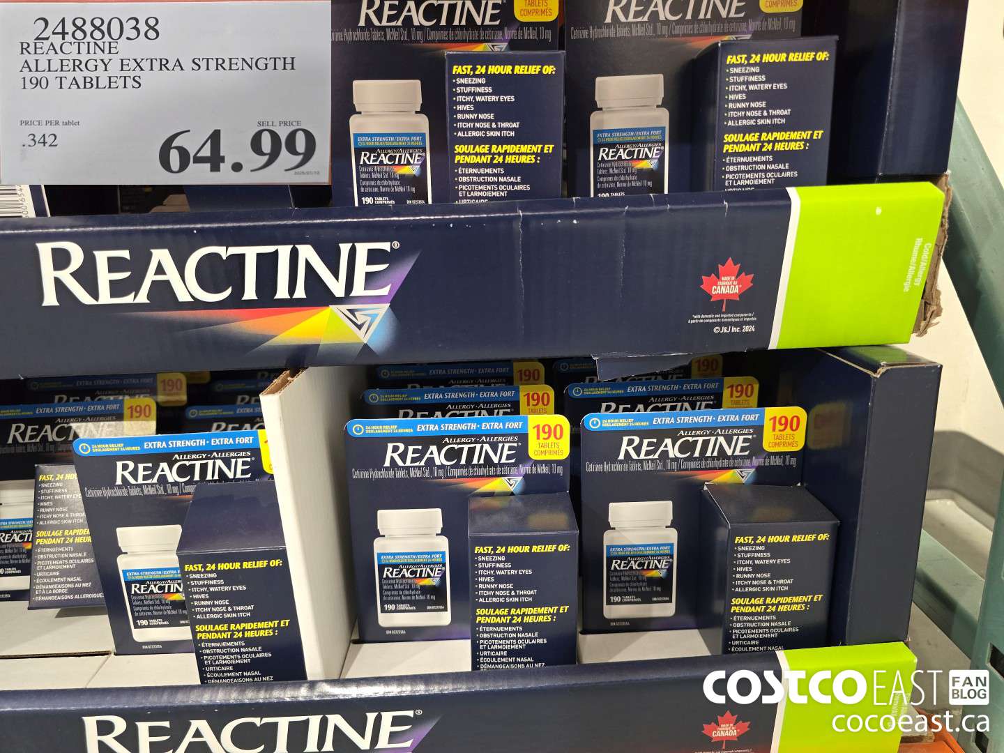 2488038 REACTINE ALLERGY EXTRA STRENGTH 190 TABLETS $64.99