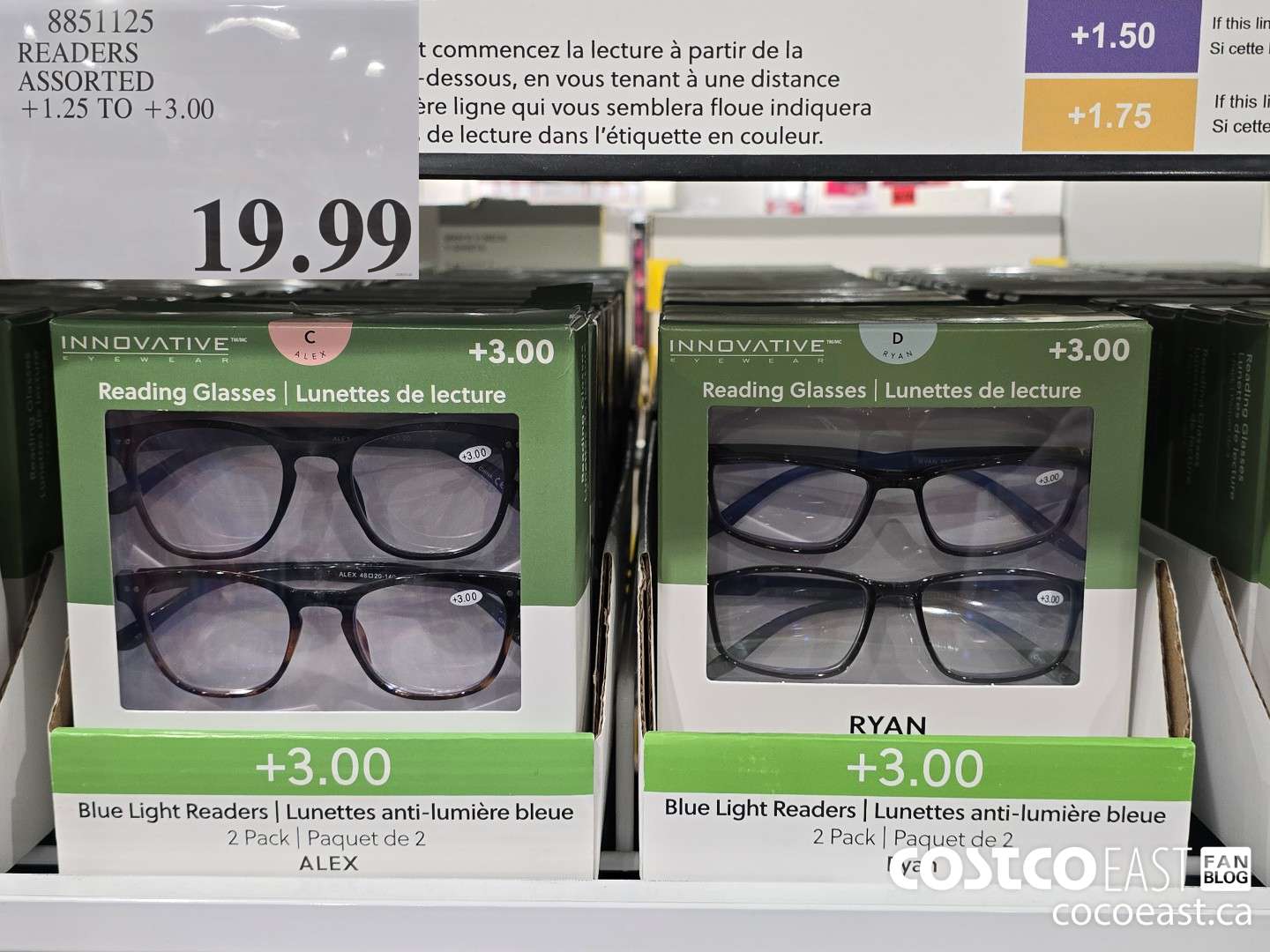 8851125 READERS ASSORTED STYLES +1.25 TO +3.00 $19.99