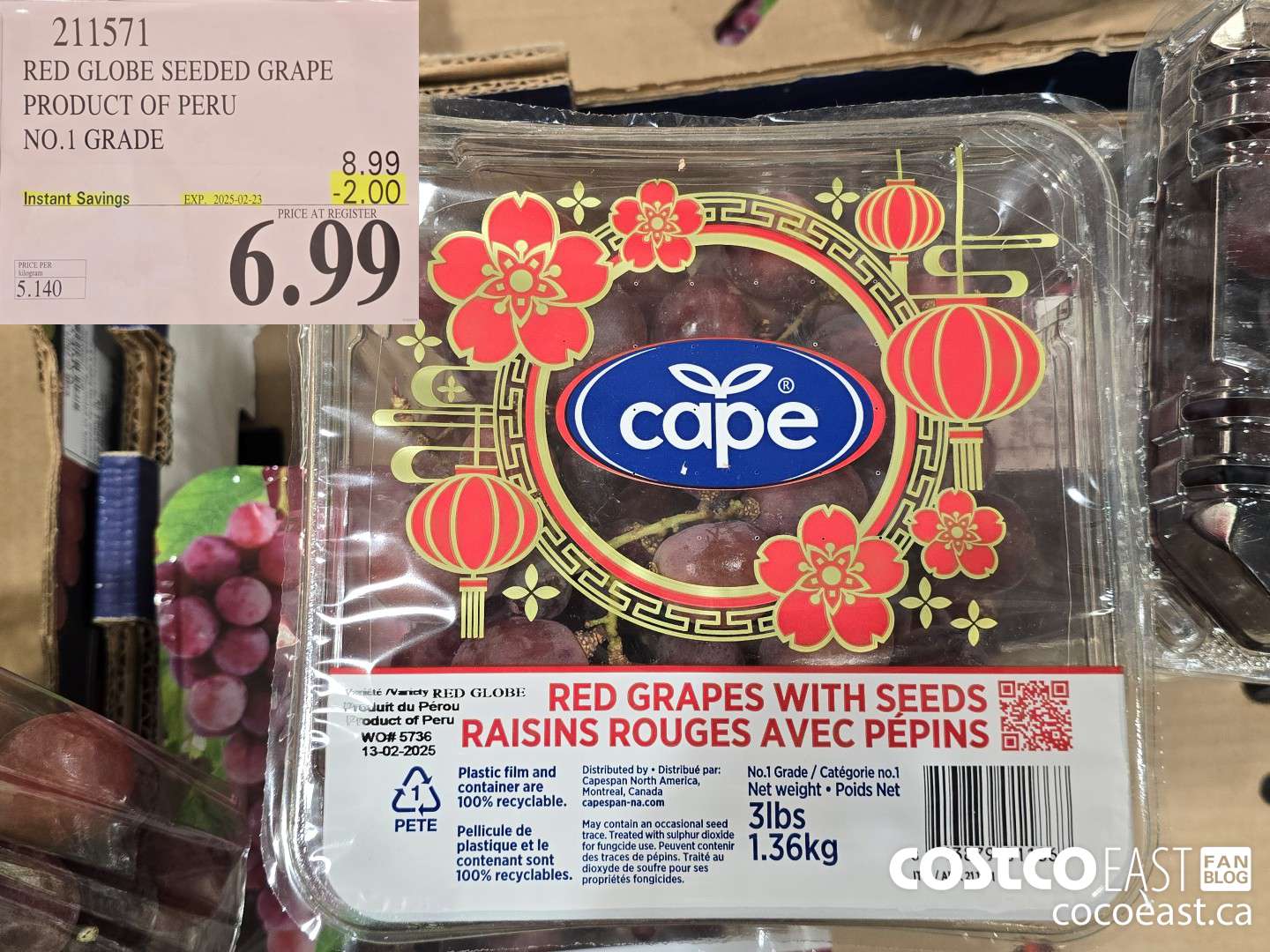 211571 RED GLOBE SEEDED GRAPE PRODUCT OF PERU NO.1 GRADE ($2.00 INSTANT SAVINGS EXPIRES ON 2025-02-23) $6.99