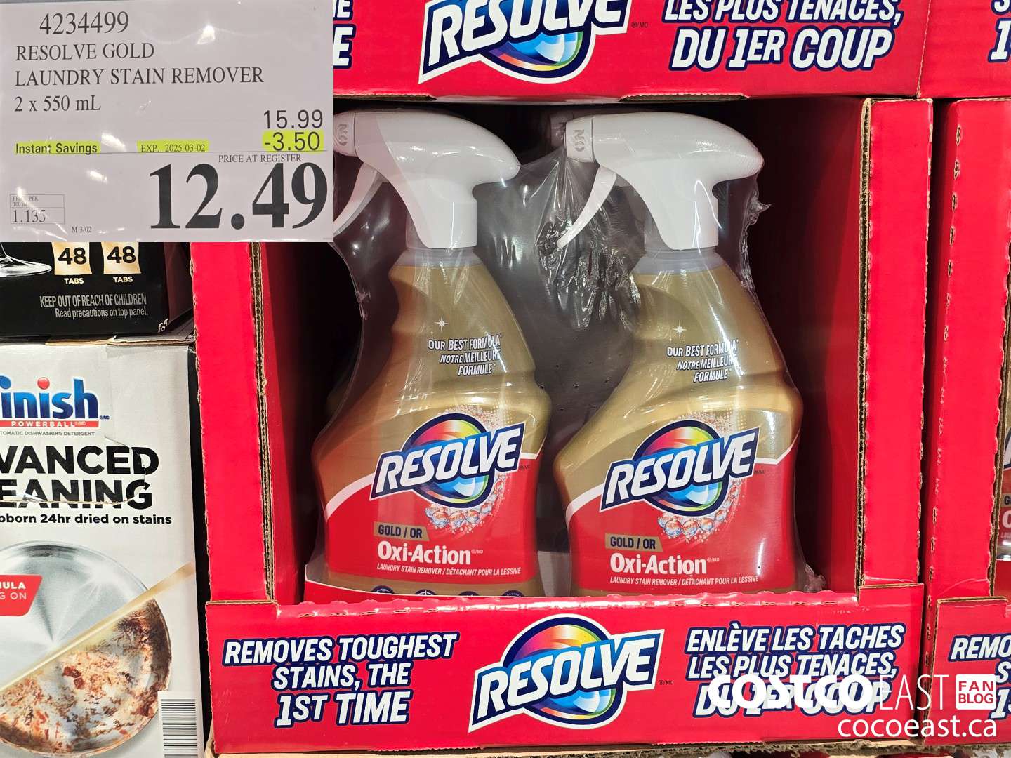 4234499 RESOLVE GOLD LAUNDRY STAIN REMOVER 2 x 550 mL ($3.50 INSTANT SAVINGS EXPIRES ON 2025-03-02) $12.49