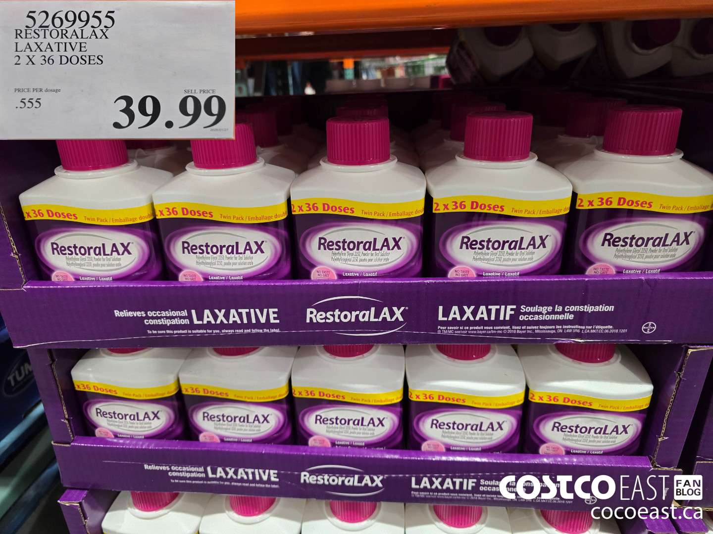 5269955 RESTORALAX LAXATIVE 2 X 36 DOSES $39.99