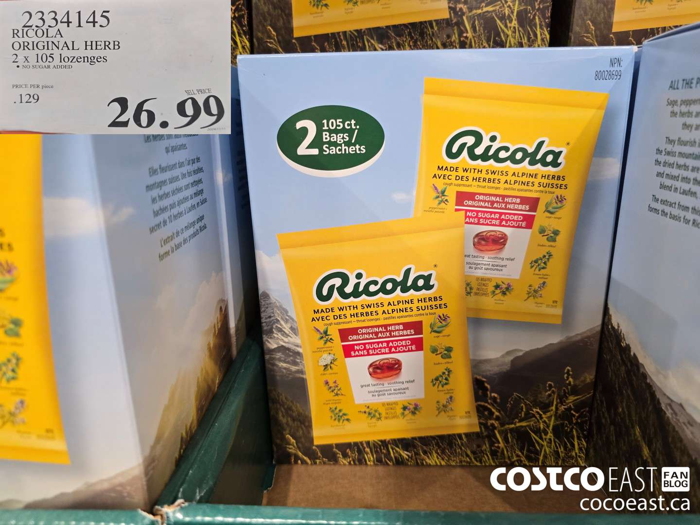 2334145 RICOLA ORIGINAL HERB 2 X 105 LOZENGES $26.99