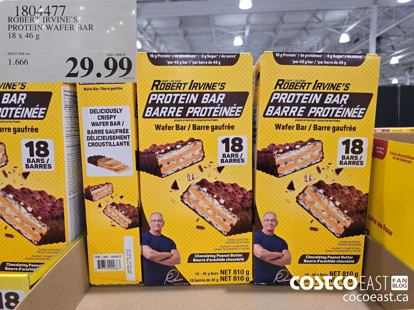 1804477 ROBERT IRVINE'S PROTEIN WAFER BAR 18 x 46 G $29.99