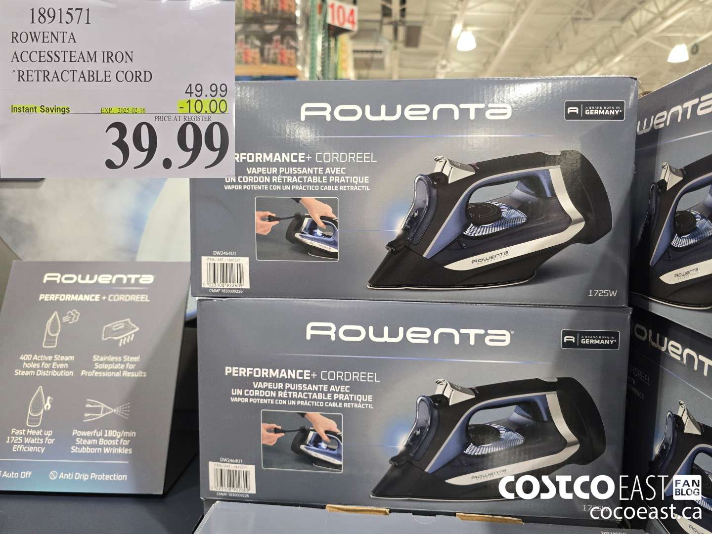 1891571 ROWENTA ACCESSTEAM IRON RETRACTABLE CORD ($10.00 INSTANT SAVINGS EXPIRES ON 2025-02-16) $39.99