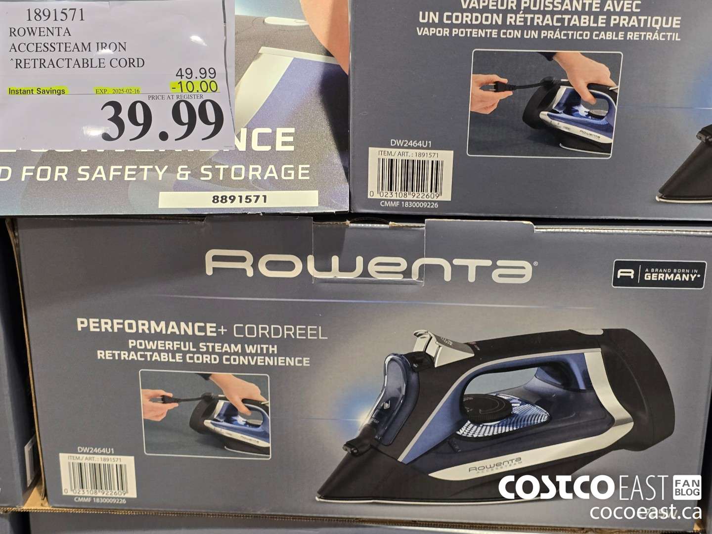 1891571 ROWENTA ACCESSTEAM IRON RETRACTABLE CORD ($10.00 INSTANT SAVINGS EXPIRES ON 2025-02-16) $39.99