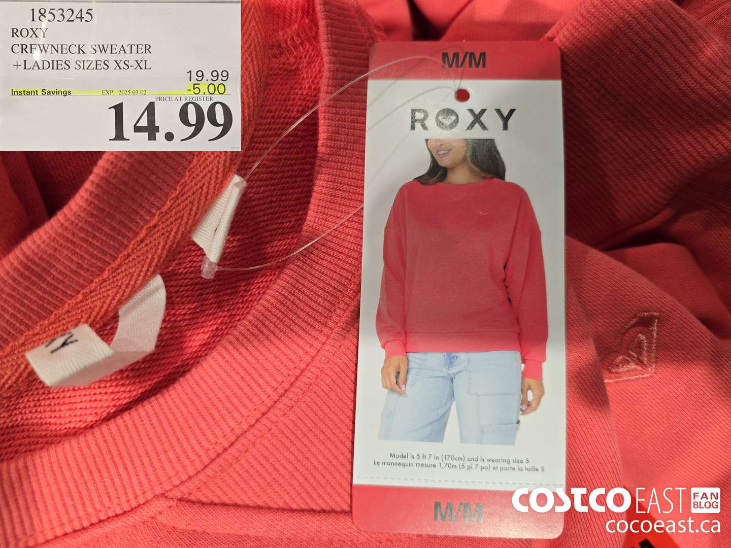 1853245 ROXY CREWNECK SWEATER +LADIES SIZES XS-XL ($5.00 INSTANT SAVINGS EXPIRES ON 2025-03-02) $14.99