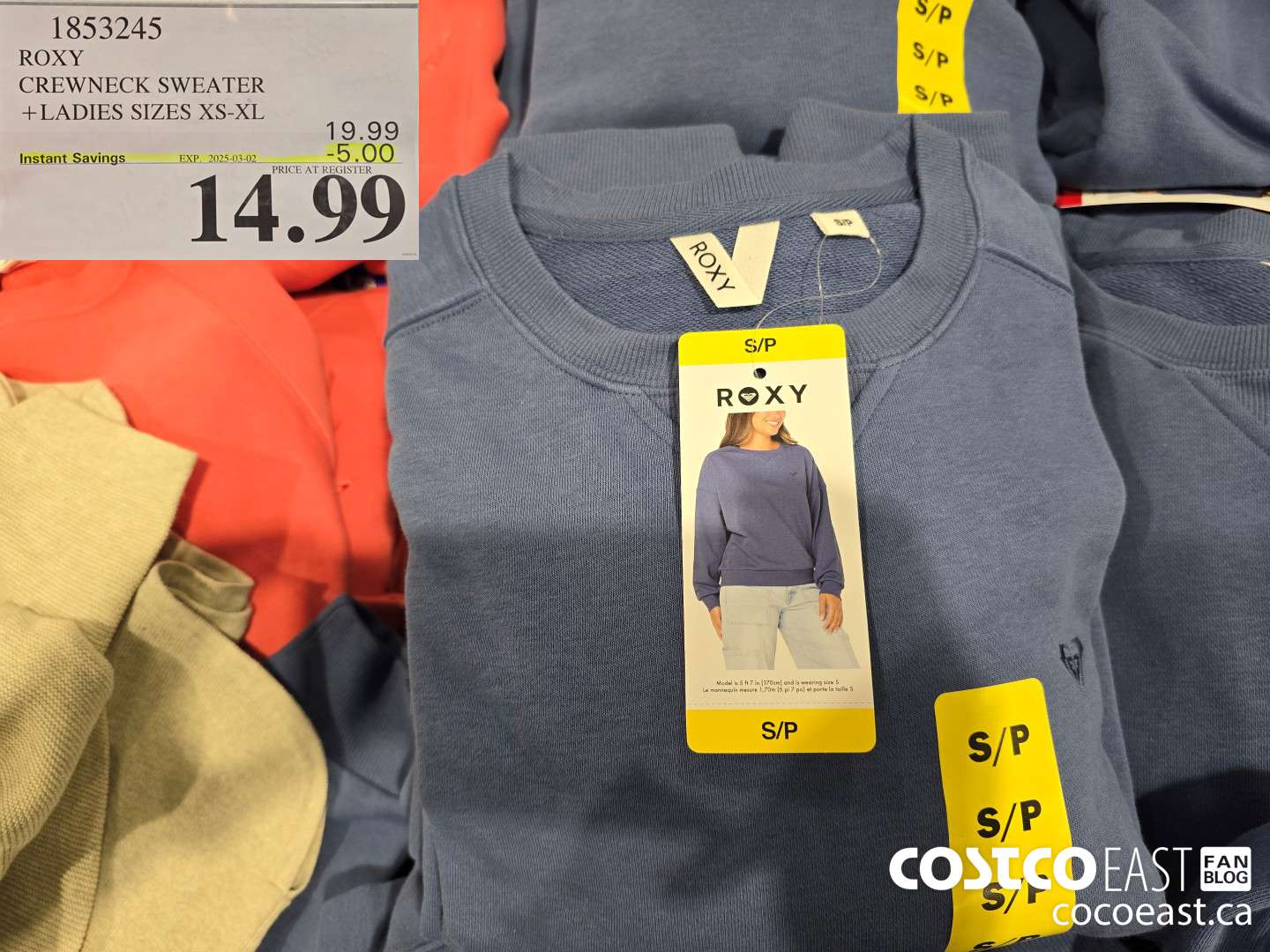 1853245 ROXY CREWNECK SWEATER +LADIES SIZES XS-XL ($5.00 INSTANT SAVINGS EXPIRES ON 2025-03-02) $14.99