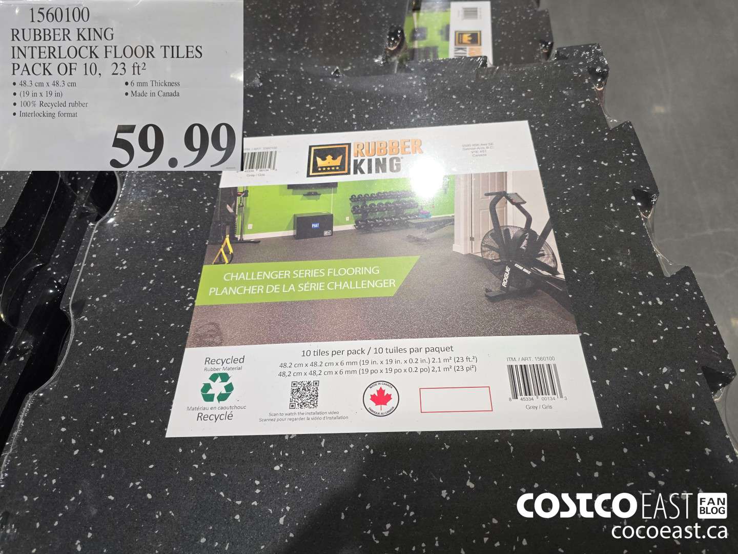 1560100 RUBBER KING INTERLOCK FLOOR TILES PACK OF 10, 23 ft2 $59.99