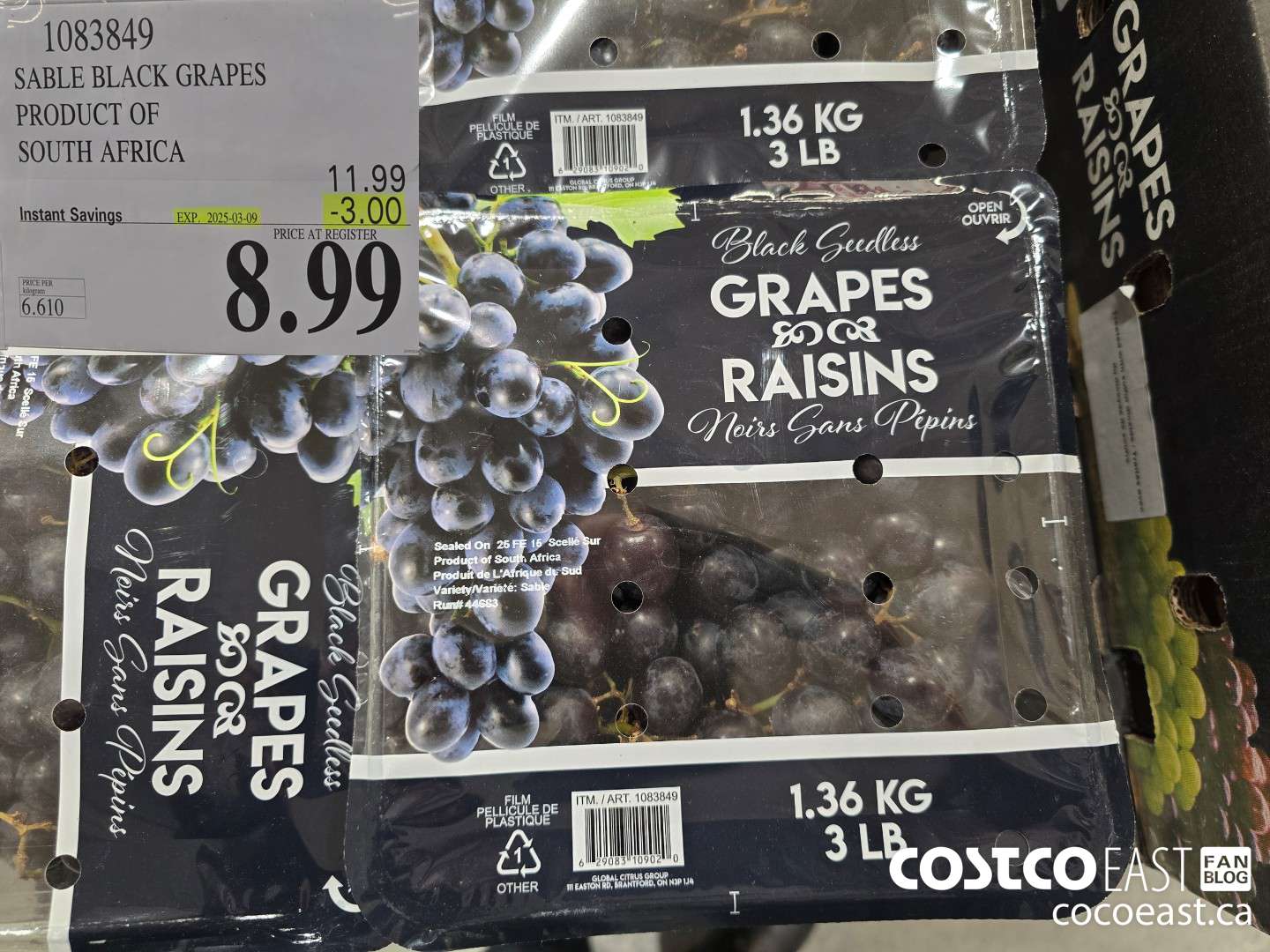 1083849 SABLE BLACK GRAPES PRODUCT OF PERU OR SOUTH AFRICA ($3.00 INSTANT SAVINGS EXPIRES ON 2025-03-09) $8.99