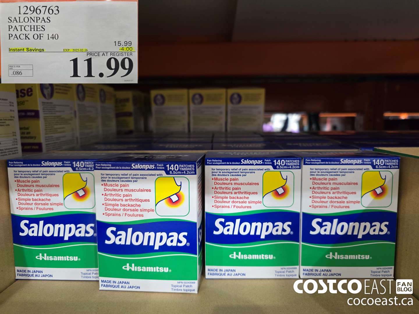 1296763 SALONPAS PATCHES PACK OF 140 ($4.00 INSTANT SAVINGS EXPIRES ON 2025-02-16) $11.99