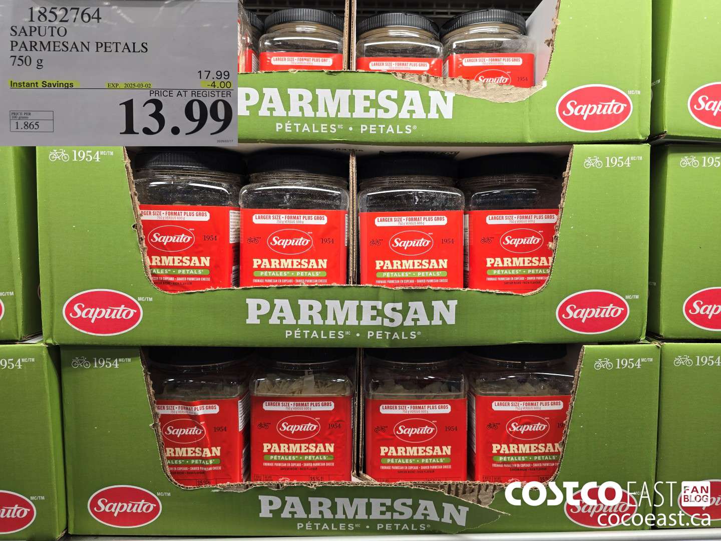 1852764 SAPUTO PARMESAN PETALS 750 g ($4.00 INSTANT SAVINGS EXPIRES ON 2025-03-02) $13.99