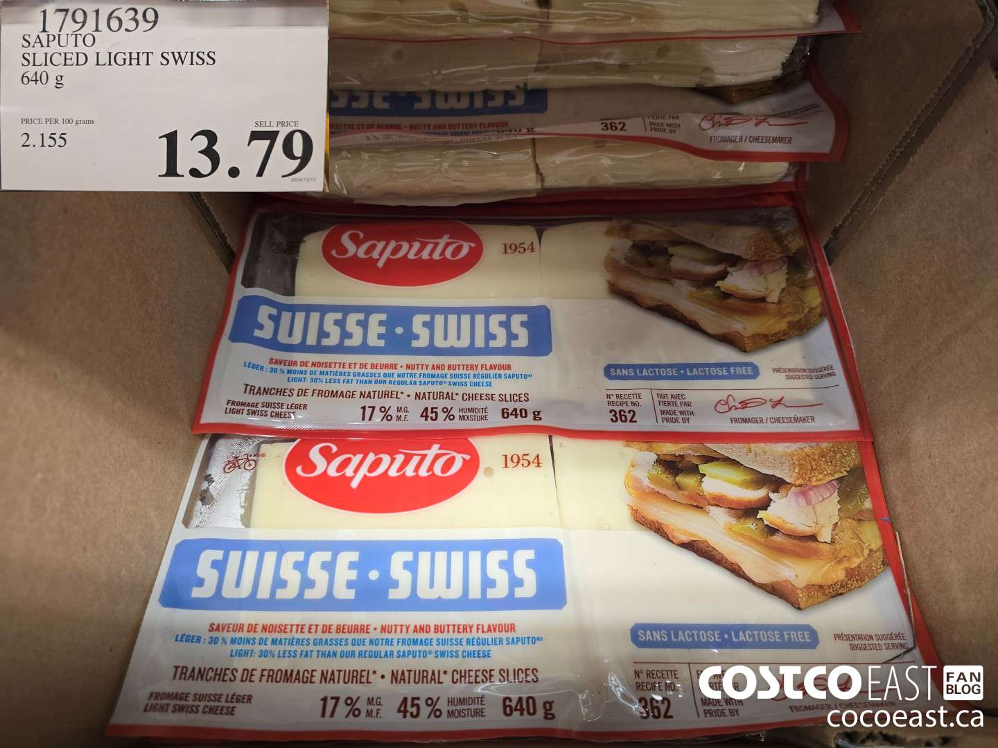 1791639 SAPUTO SLICED LIGHT SWISS 640 g  $13.79