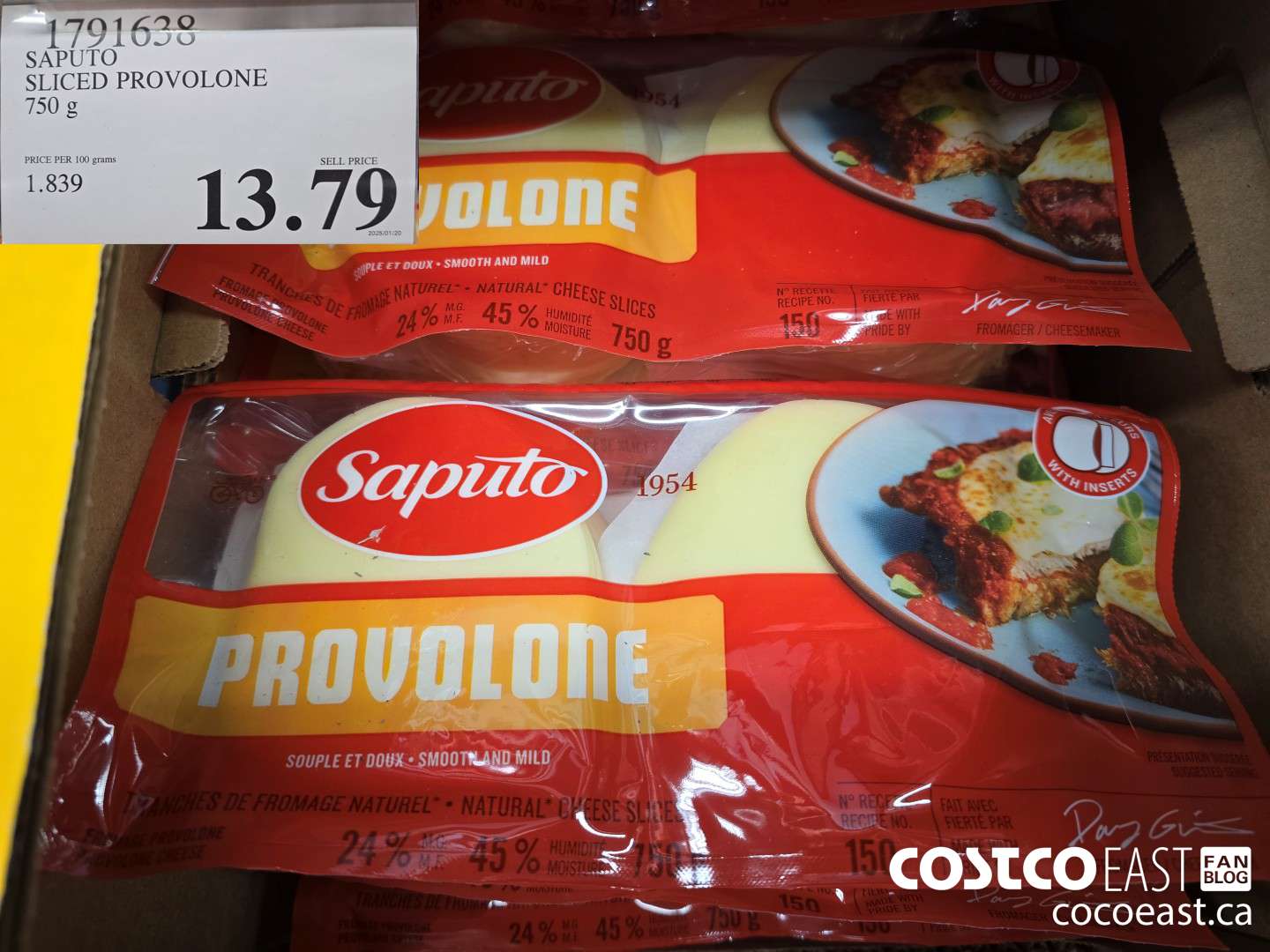 1791638 SAPUTO SLICED PROVOLONE 750 g $13.79