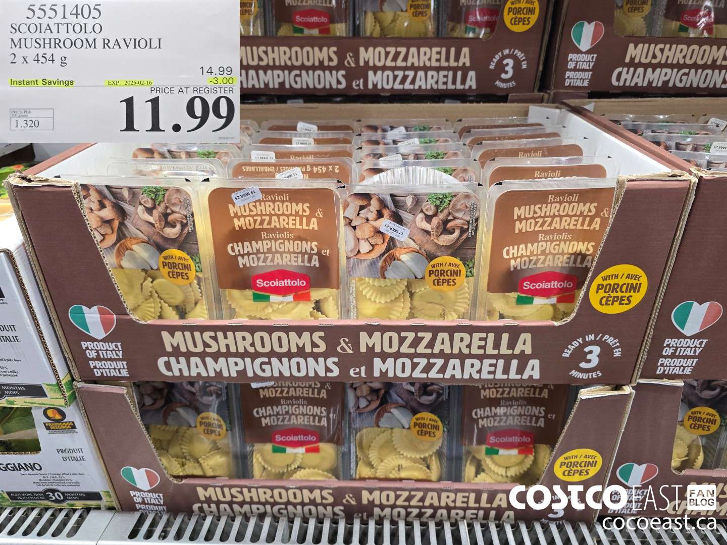 5551405 SCOIATTOLO MUSHROOM RAVIOLI 2 x 454 g ($3.00 INSTANT SAVINGS EXPIRES ON 2025-02-16) $11.99