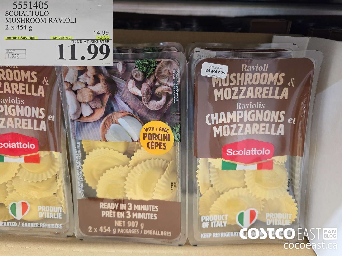 5551405 SCOIATTOLO MUSHROOM RAVIOLI 2 x 454 g ($3.00 INSTANT SAVINGS EXPIRES ON 2025-02-23) $11.99