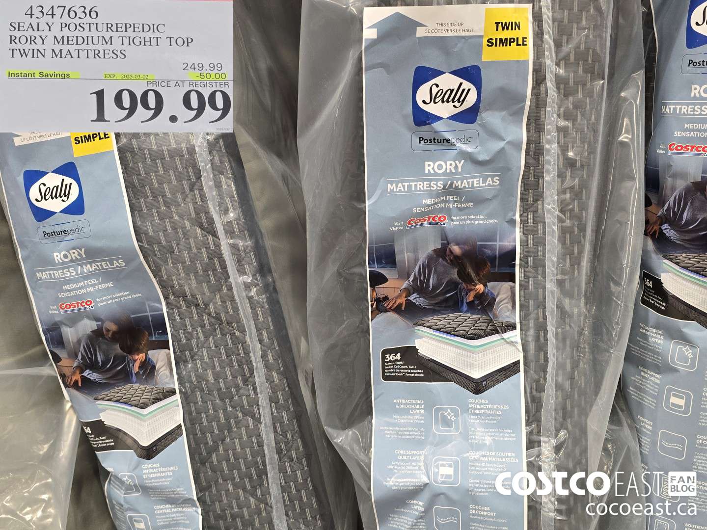 4347636 SEALY POSTUREPEDIC RORY MEDIUM TIGHT TOP TWIN MATTRESS ($50.00 INSTANT SAVINGS EXPIRES ON 2025-03-02) $199.99