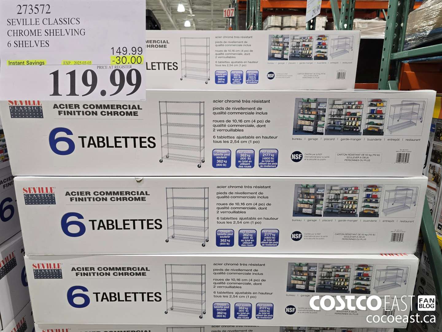 273572 SEVILLE CLASSICS CHROME SHELVING 6 SHELVES ($30.00 INSTANT SAVINGS EXPIRES ON 2025-03-03) $119.99