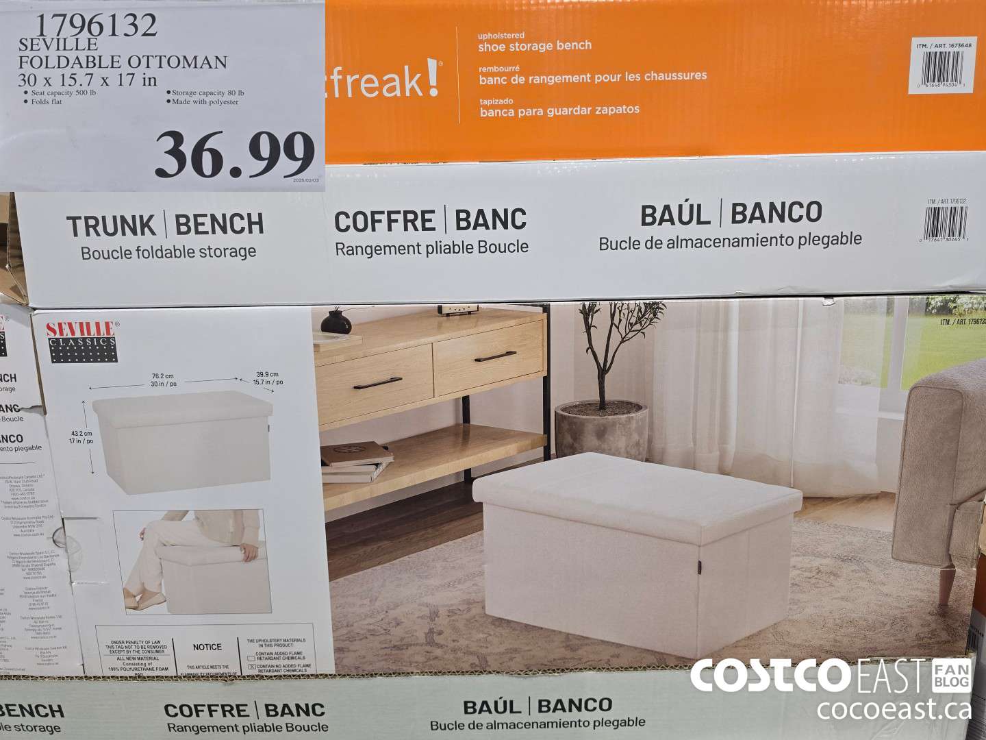 1796132 SEVILLE FOLDABLE OTTOMAN 30 x 15.7 X 17 IN $36.99