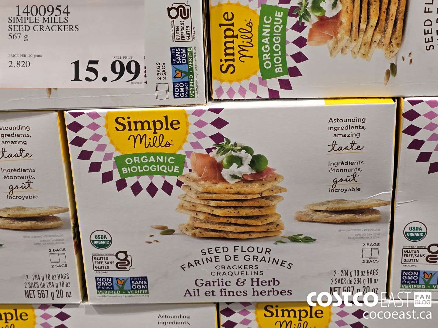 1400954 SIMPLE MILLS SEED CRACKERS 567 g $15.99