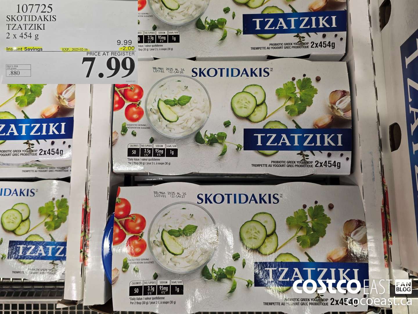 107725 SKOTIDAKIS TZATZIKI 2 X 454 G ($2.00 INSTANT SAVINGS EXPIRES ON 2025-02-16) $7.99