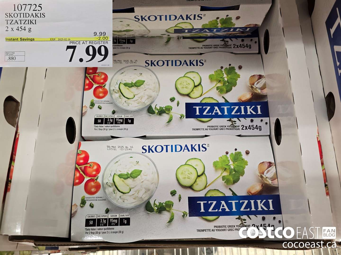 107725 SKOTIDAKIS TZATZIKI 2 X 454 G ($2.00 INSTANT SAVINGS EXPIRES ON 2025-02-16) $7.99