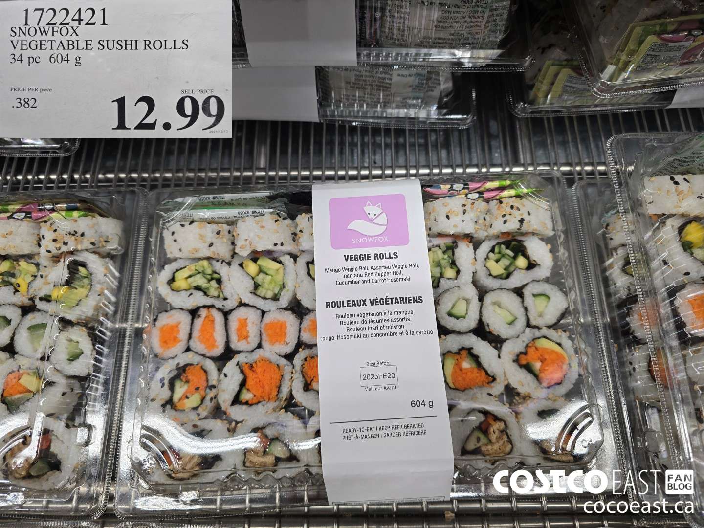 1722421 SNOWFOX VEGETABLE SUSHI ROLLS 34 PC 604 g $12.99