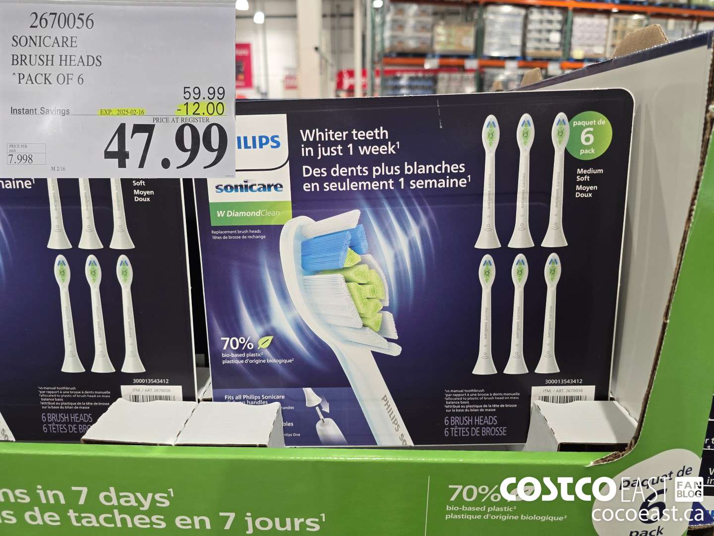 2670056 SONICARE BRUSH HEADS “PACK OF 6 ($12.00 INSTANT SAVINGS EXPIRES ON 2025-02-16) $47.99